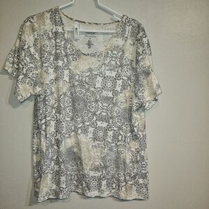 Women's Patterned Top - Black and Cream